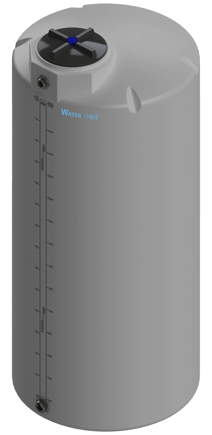 750 Gal ProChem® Potable Water Tank w/Bulkhead Fittings - Twist Lid 16" - LPE 1.0 - Dk Gray 