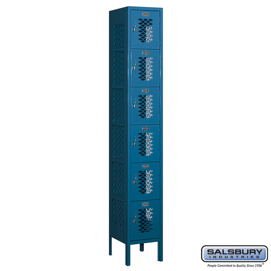 12" Wide Six Tier Box Style Vented Metal Locker - 1 Wide - 6 Feet High - 12 Inches Deep - Blue - Unassembled