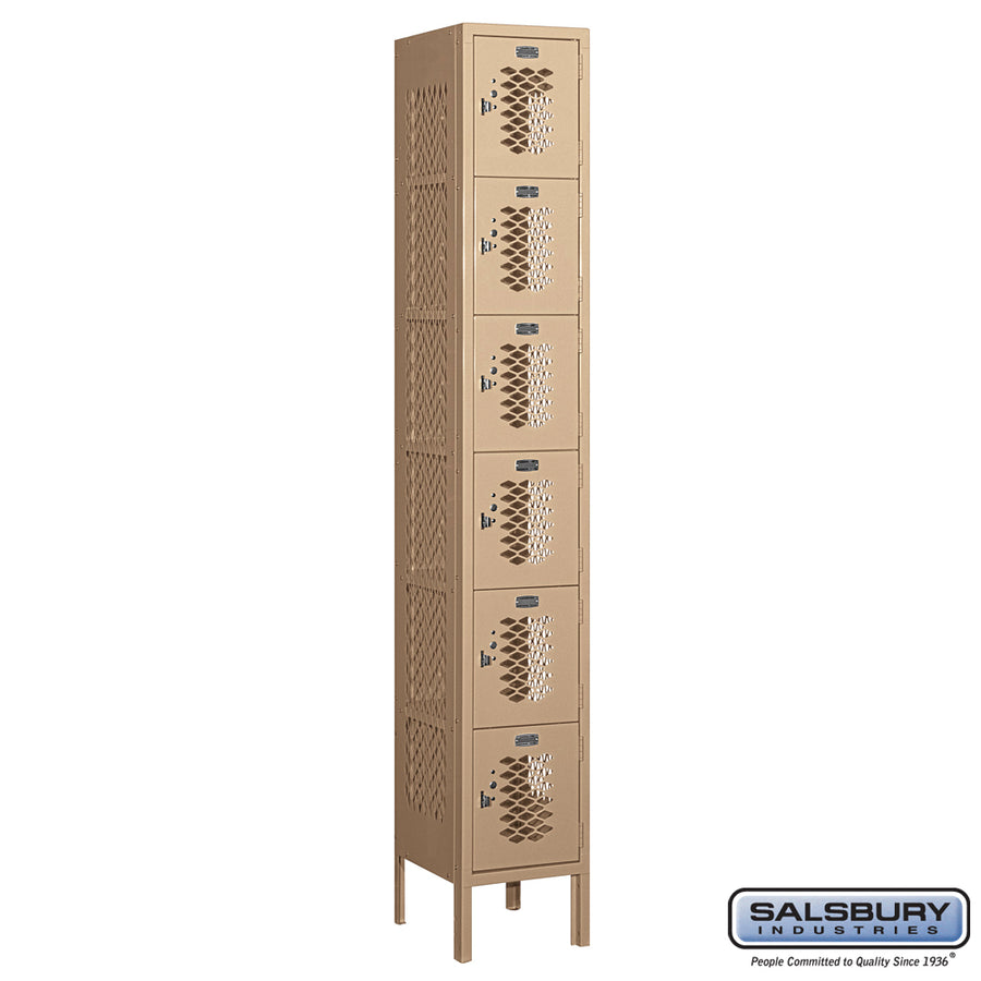 12" Wide Six Tier Box Style Vented Metal Locker - 1 Wide - 6 Feet High - 12 Inches Deep - Tan - Assembled