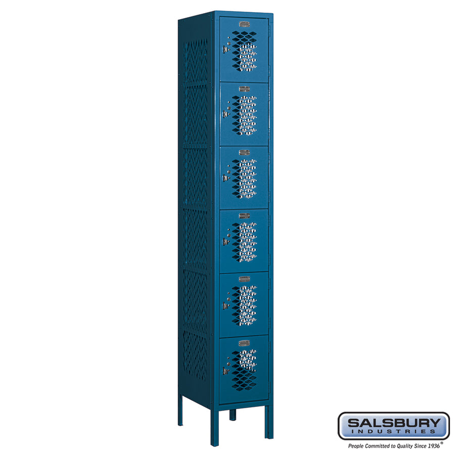 12" Wide Six Tier Box Style Vented Metal Locker - 1 Wide - 6 Feet High - 15 Inches Deep - Blue - Assembled