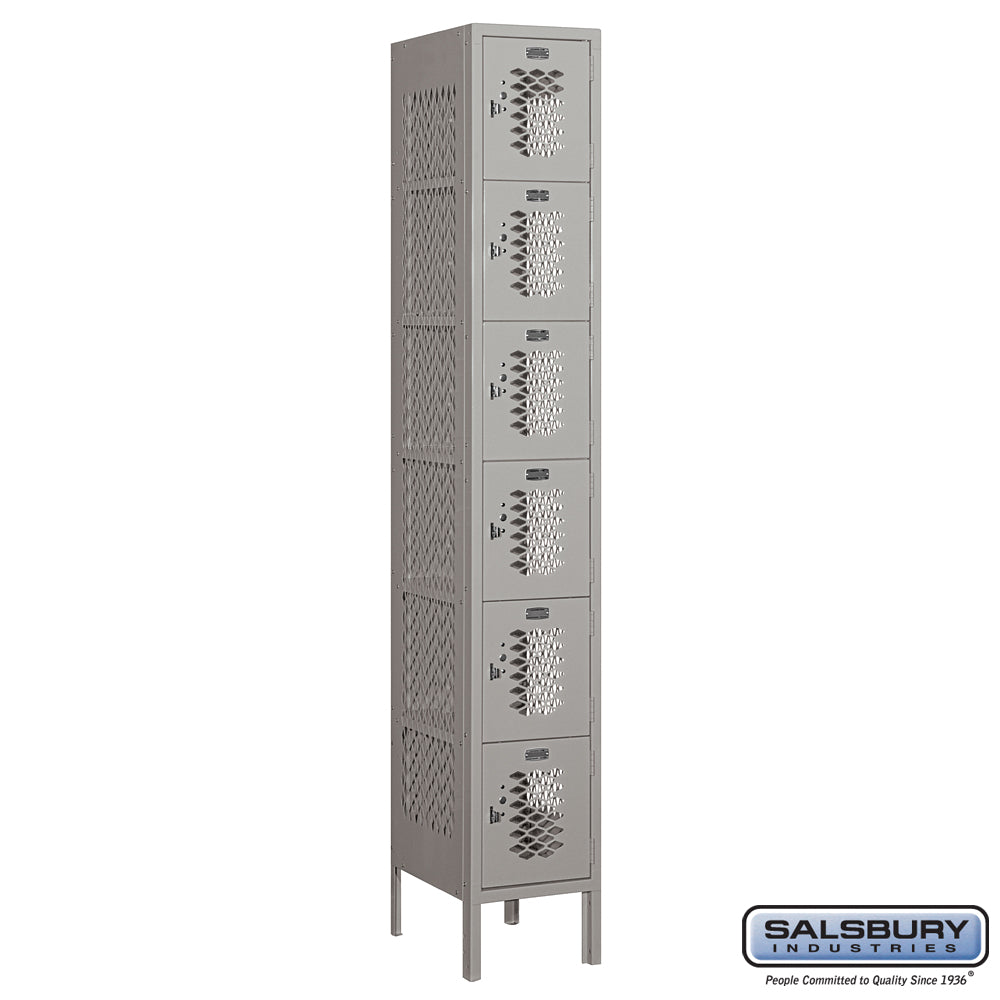 12" Wide Six Tier Box Style Vented Metal Locker - 1 Wide - 6 Feet High - 15 Inches Deep - Gray - Unassembled