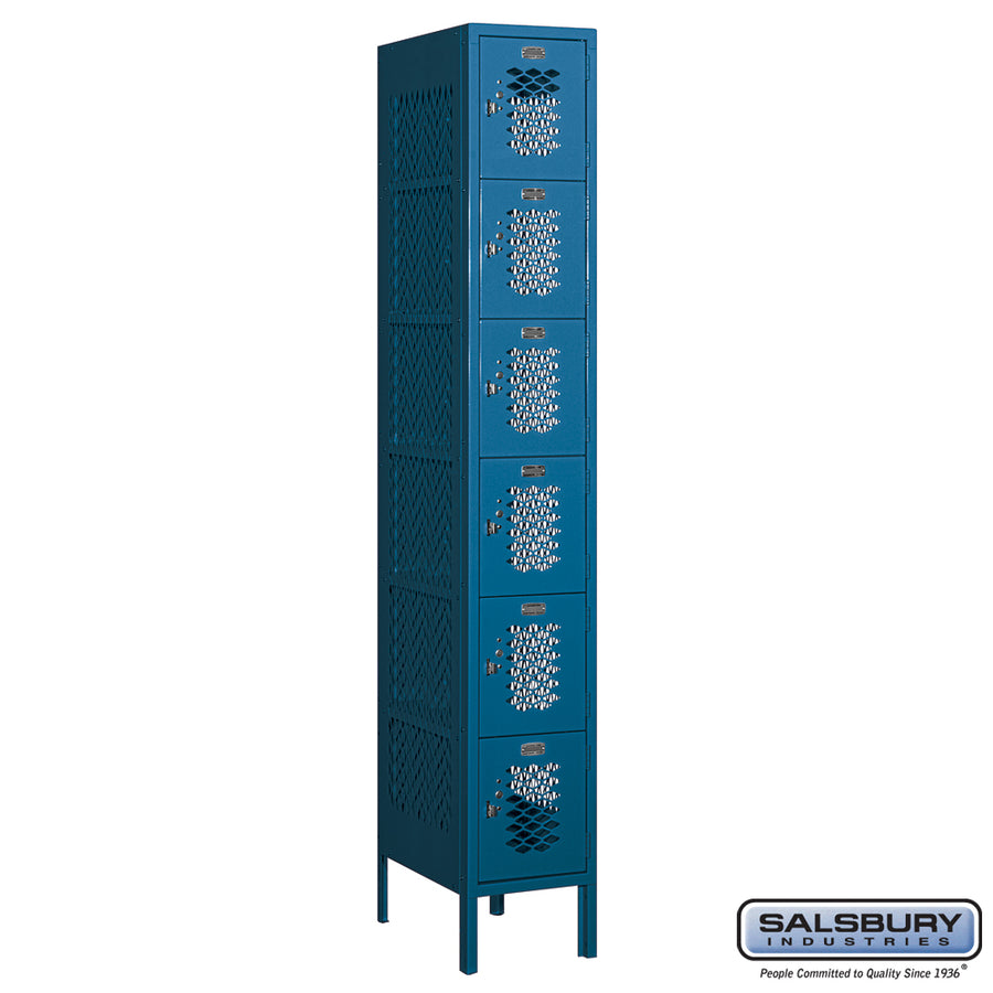12" Wide Six Tier Box Style Vented Metal Locker - 1 Wide - 6 Feet High - 18 Inches Deep - Blue - Unassembled