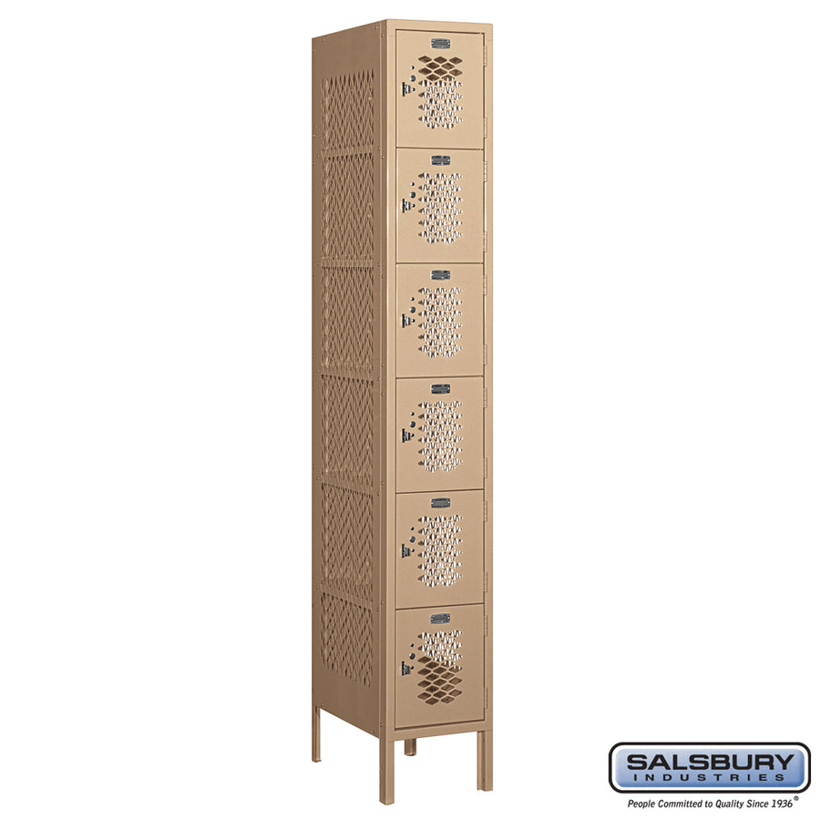 12" Wide Six Tier Box Style Vented Metal Locker - 1 Wide - 6 Feet High - 18 Inches Deep - Tan - Assembled