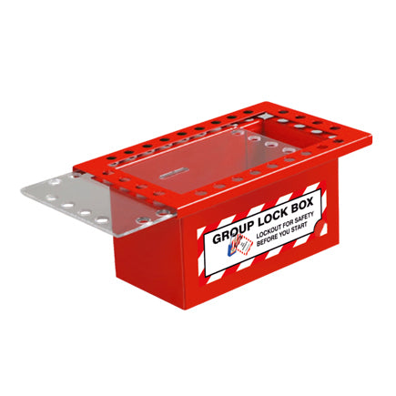 Group Lock Box, Red Steel, 26-Hole, Top Slide, Clear Lid