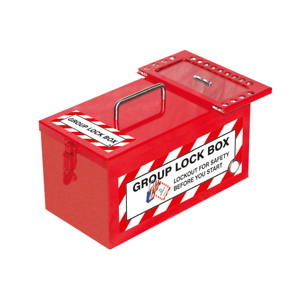 Group Lockout Box/Storage Box Combo, Red, Steel,  13.6" x 7.75" x 7"