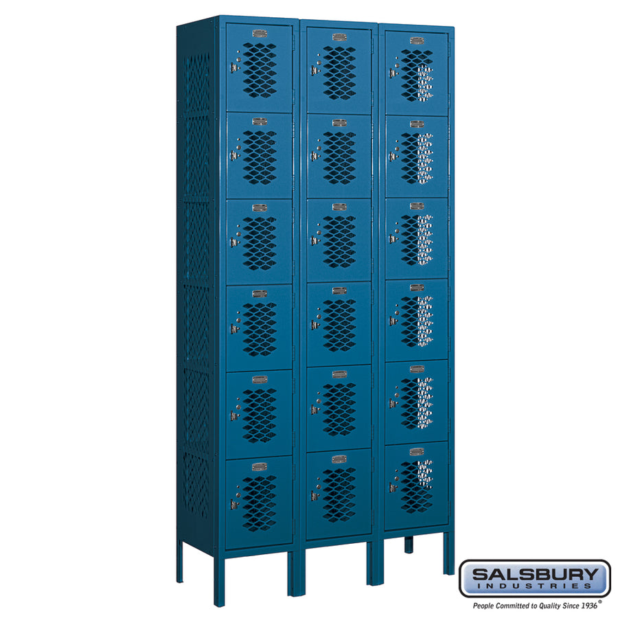 12" Wide Six Tier Box Style Vented Metal Locker - 3 Wide - 6 Feet High - 12 Inches Deep - Blue - Unassembled