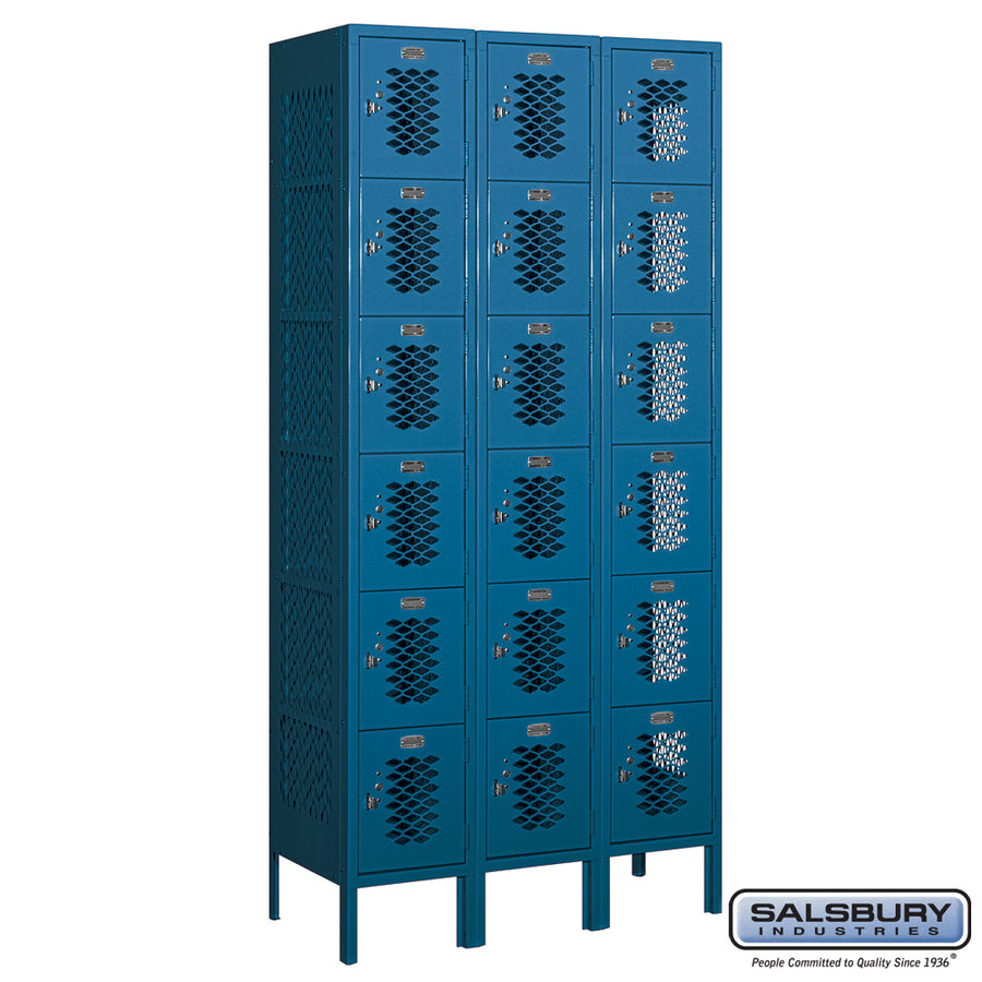 12" Wide Six Tier Box Style Vented Metal Locker - 3 Wide - 6 Feet High - 15 Inches Deep - Blue - Unassembled