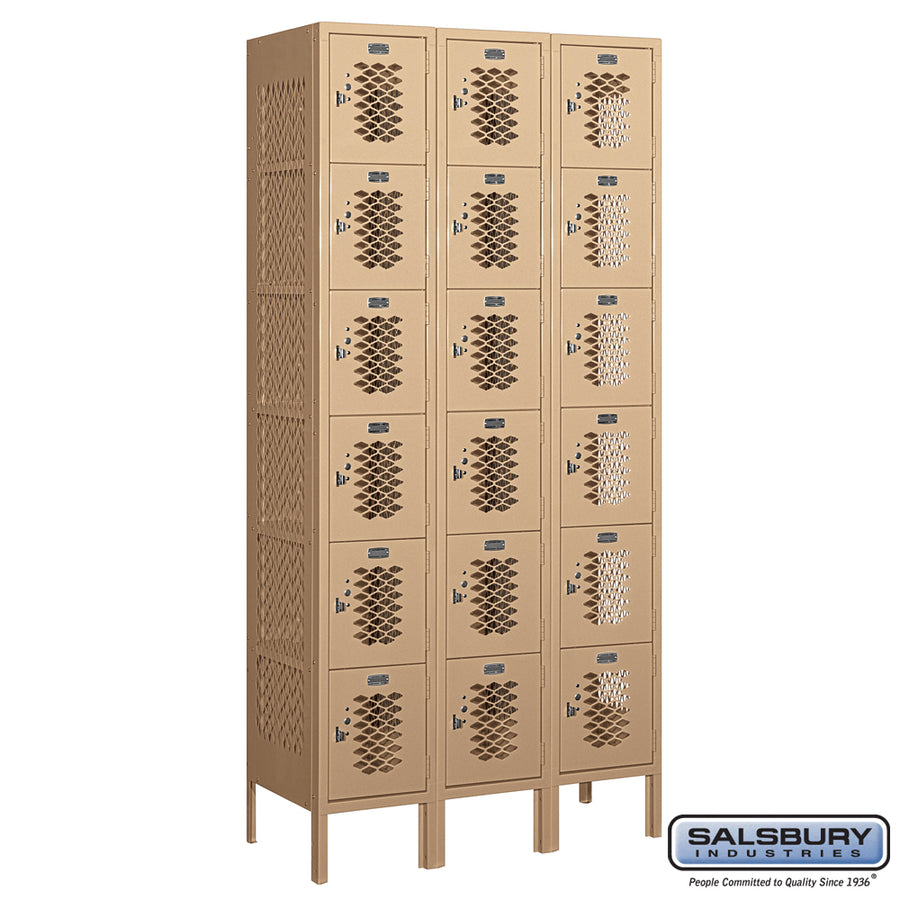 12" Wide Six Tier Box Style Vented Metal Locker - 3 Wide - 6 Feet High - 15 Inches Deep - Tan - Unassembled