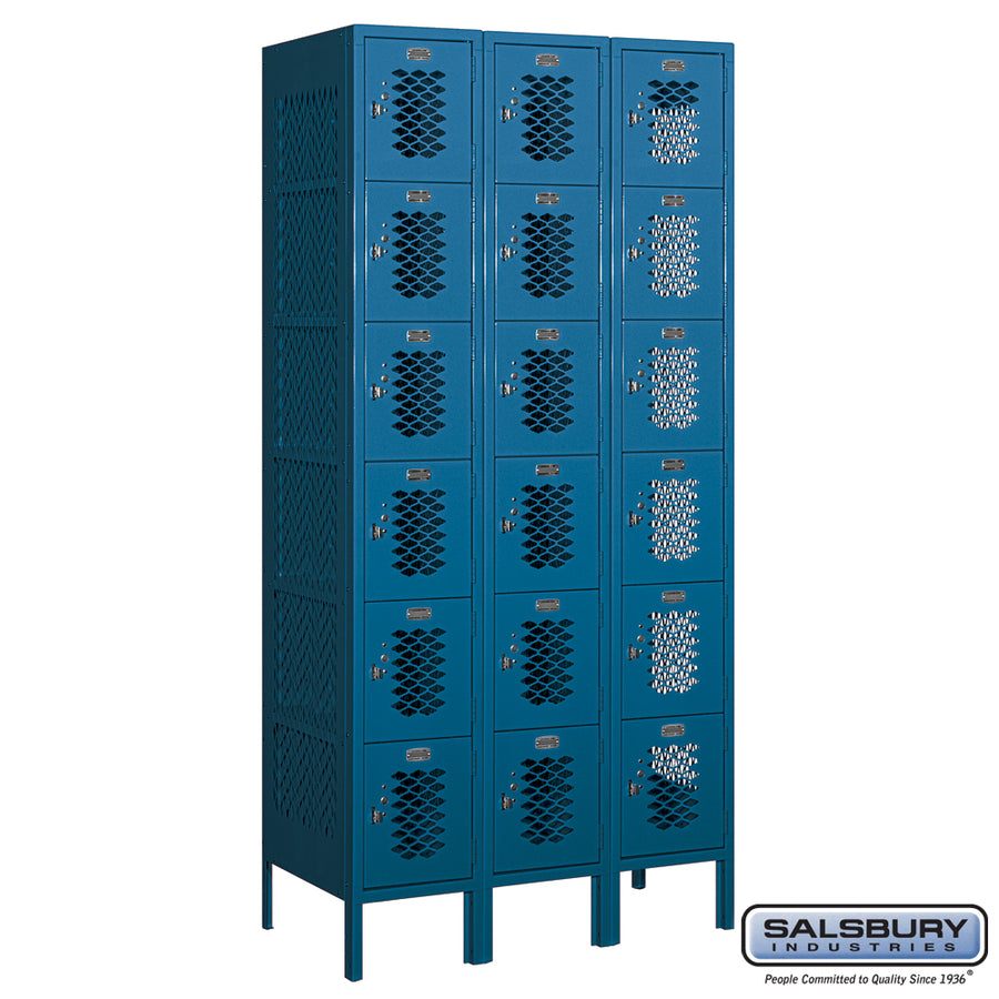 12" Wide Six Tier Box Style Vented Metal Locker - 3 Wide - 6 Feet High - 18 Inches Deep - Blue - Unassembled