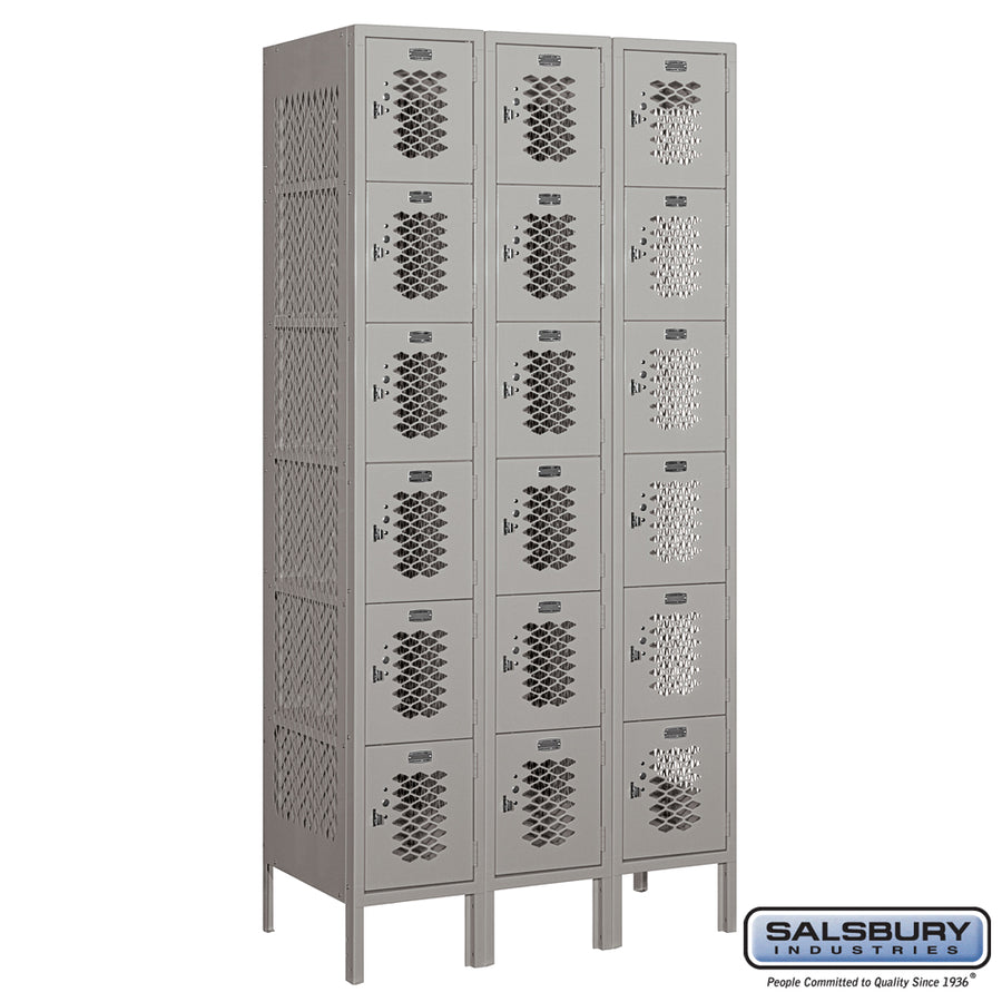 12" Wide Six Tier Box Style Vented Metal Locker - 3 Wide - 6 Feet High - 18 Inches Deep - Gray - Unassembled