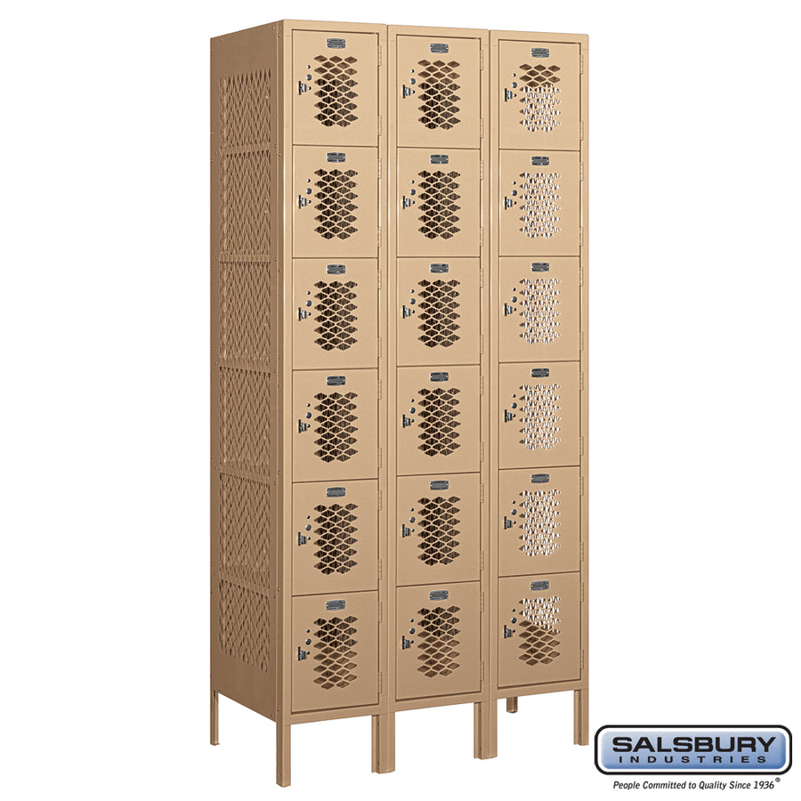 12" Wide Six Tier Box Style Vented Metal Locker - 3 Wide - 6 Feet High - 18 Inches Deep - Tan - Unassembled