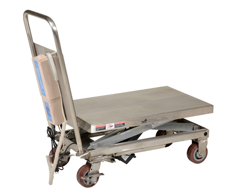 Partially Stainless Steel Linear Actuated Elevating Cart 19-1/2 In. x 32 In. 500 Lb. Capacity Blue/Silver