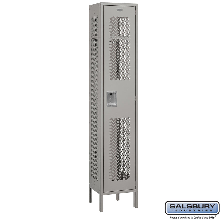 15" Wide Single Tier Vented Metal Locker - 1 Wide - 6 Feet High - 15 Inches Deep - Gray - Assembled