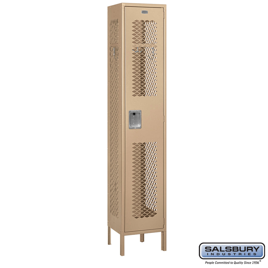 15" Wide Single Tier Vented Metal Locker - 1 Wide - 6 Feet High - 15 Inches Deep - Tan - Assembled
