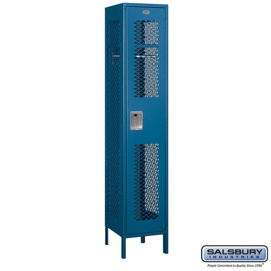 15" Wide Single Tier Vented Metal Locker - 1 Wide - 6 Feet High - 18 Inches Deep - Blue - Unassembled