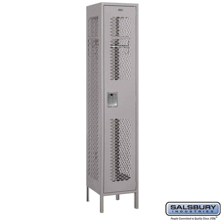 15" Wide Single Tier Vented Metal Locker - 1 Wide - 6 Feet High - 18 Inches Deep - Gray - Unassembled