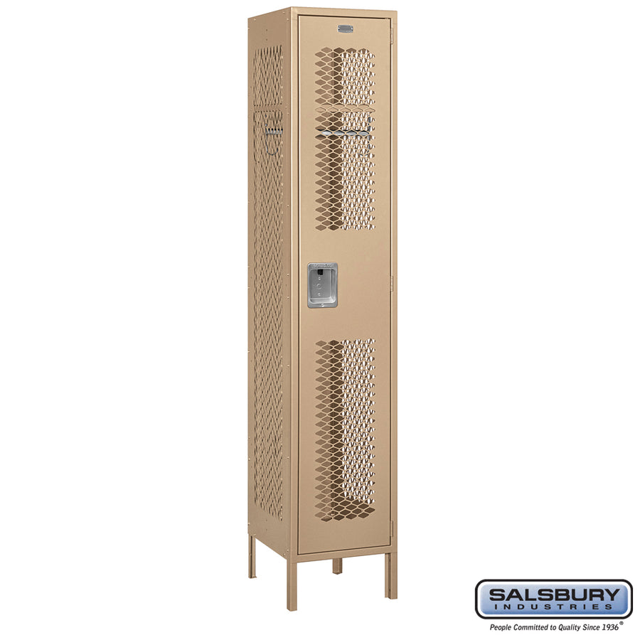 15" Wide Single Tier Vented Metal Locker - 1 Wide - 6 Feet High - 18 Inches Deep - Tan - Unassembled