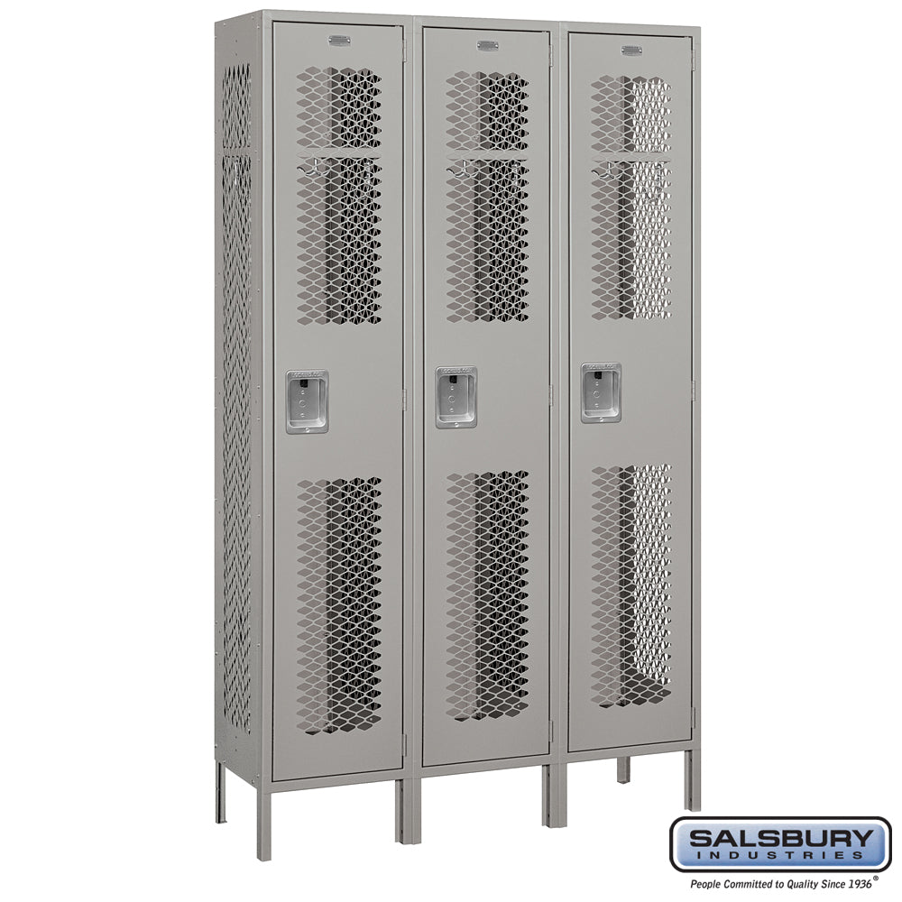 15" Wide Single Tier Vented Metal Locker - 3 Wide - 6 Feet High - 15 Inches Deep - Gray - Assembled