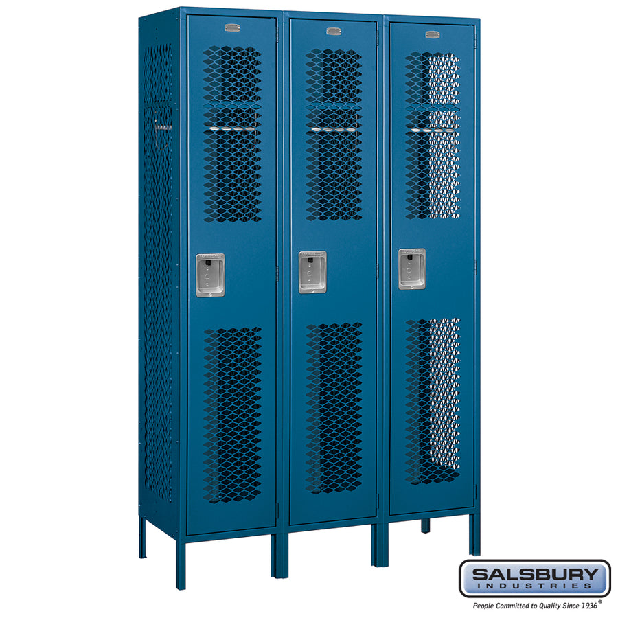 15" Wide Single Tier Vented Metal Locker - 3 Wide - 6 Feet High - 18 Inches Deep - Blue - Unassembled