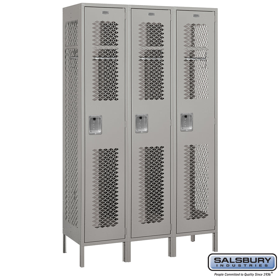 15" Wide Single Tier Vented Metal Locker - 3 Wide - 6 Feet High - 18 Inches Deep - Gray - Assembled