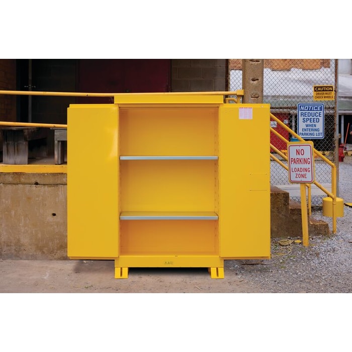 Outdoor Flammable Safety Cabinet, Cap. 45 gallons, 2 shelves, 2 m/c doors, Yellow