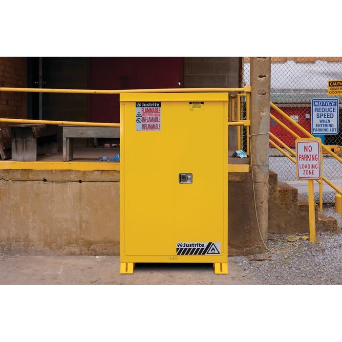 Outdoor Flammable Storage Cabinet - 45 Gallon, 2 Shelves, Self Close Doors - 814520