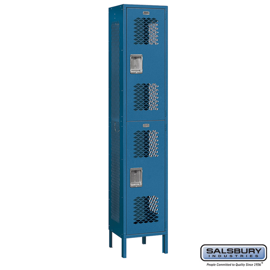 15" Wide Double Tier Vented Metal Locker - 1 Wide - 6 Feet High - 15 Inches Deep - Blue - Assembled