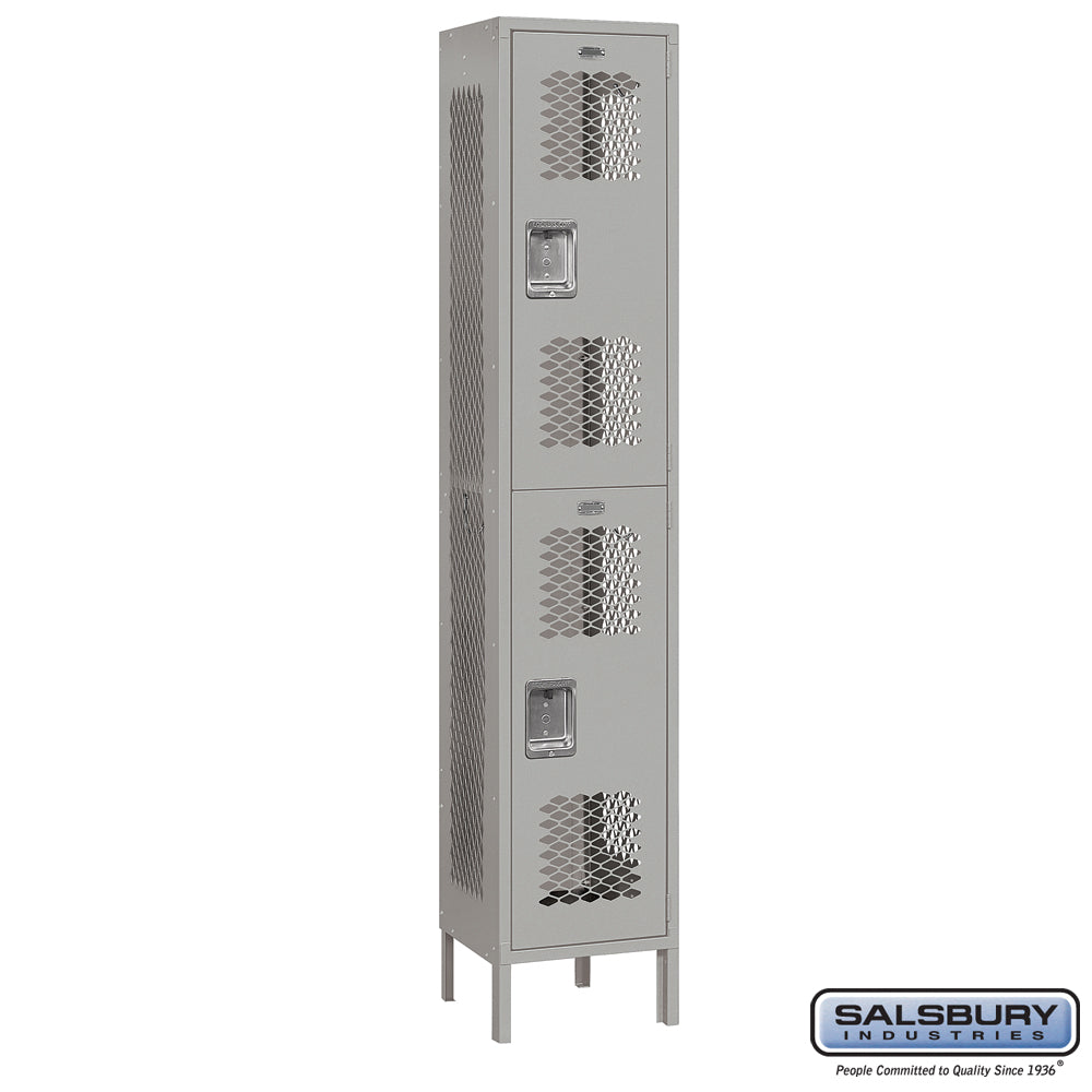15" Wide Double Tier Vented Metal Locker - 1 Wide - 6 Feet High - 15 Inches Deep - Gray - Assembled