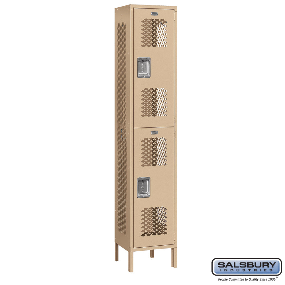 15" Wide Double Tier Vented Metal Locker - 1 Wide - 6 Feet High - 15 Inches Deep - Tan - Assembled