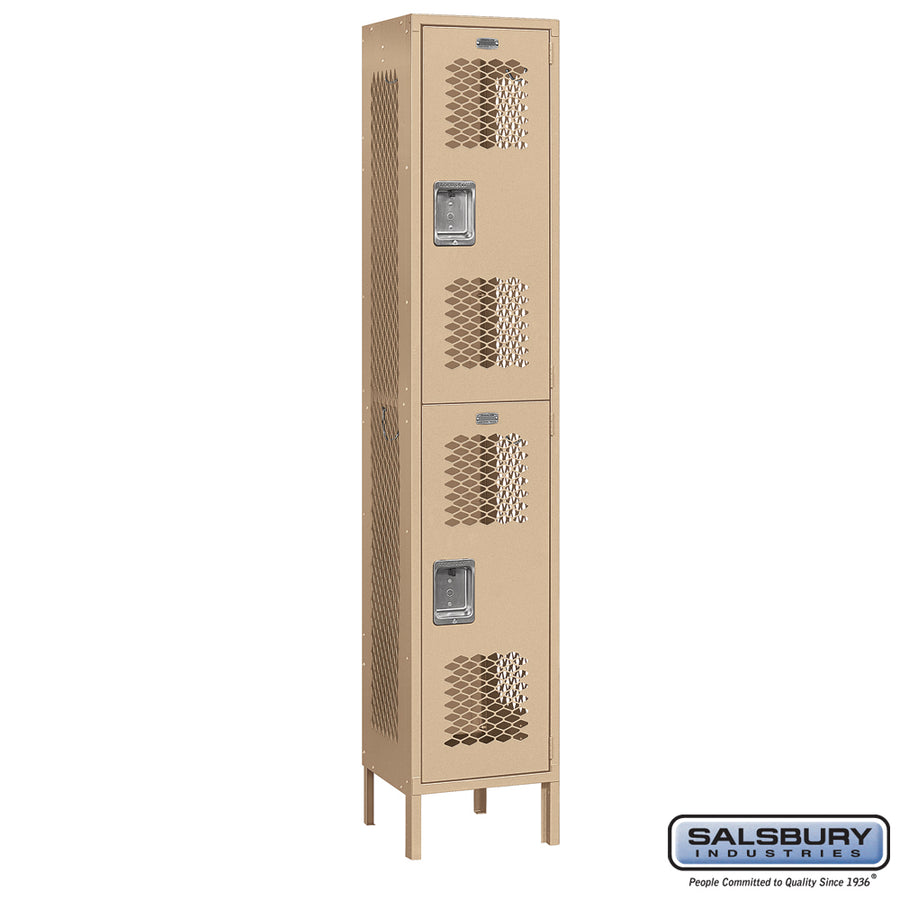 15" Wide Double Tier Vented Metal Locker - 1 Wide - 6 Feet High - 15 Inches Deep - Tan - Unassembled