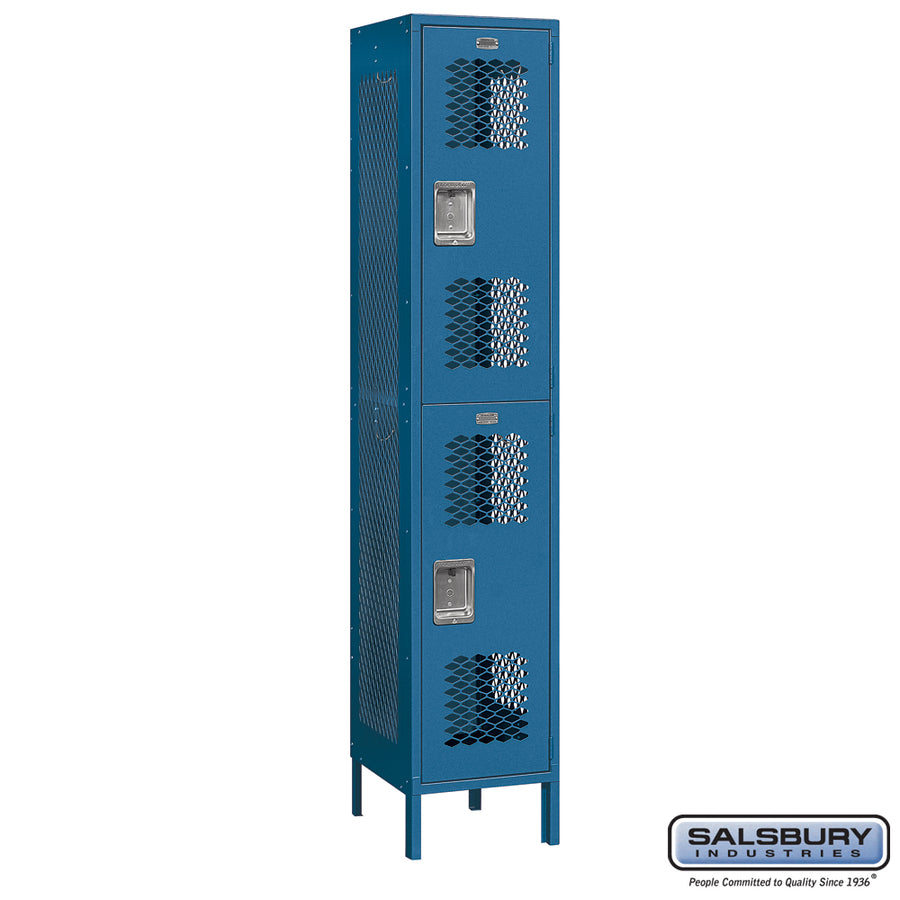 15" Wide Double Tier Vented Metal Locker - 1 Wide - 6 Feet High - 18 Inches Deep - Blue - Assembled