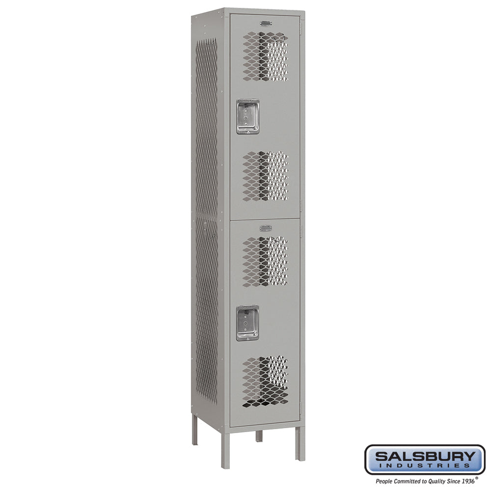 15" Wide Double Tier Vented Metal Locker - 1 Wide - 6 Feet High - 18 Inches Deep - Gray - Unassembled