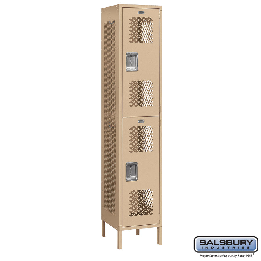 15" Wide Double Tier Vented Metal Locker - 1 Wide - 6 Feet High - 18 Inches Deep - Tan - Unassembled