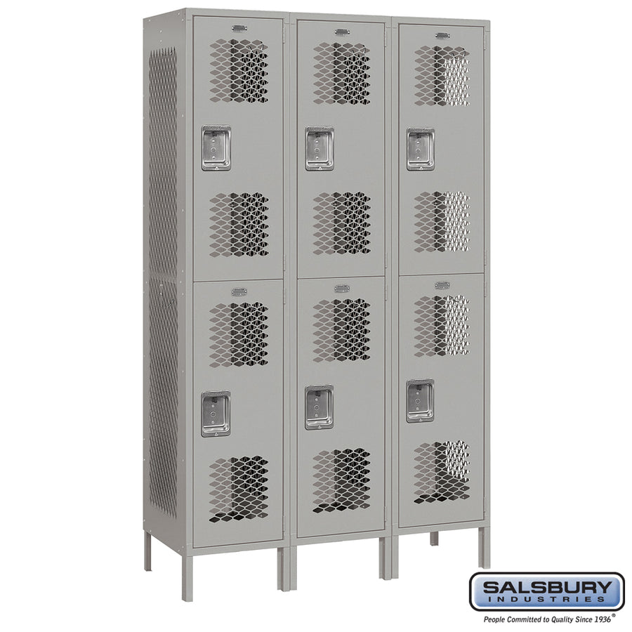 15" Wide Double Tier Vented Metal Locker - 3 Wide - 6 Feet High - 18 Inches Deep - Gray - Unassembled