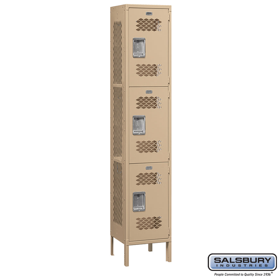 15" Wide Triple Tier Vented Metal Locker - 1 Wide - 6 Feet High - 15 Inches Deep - Tan - Unassembled
