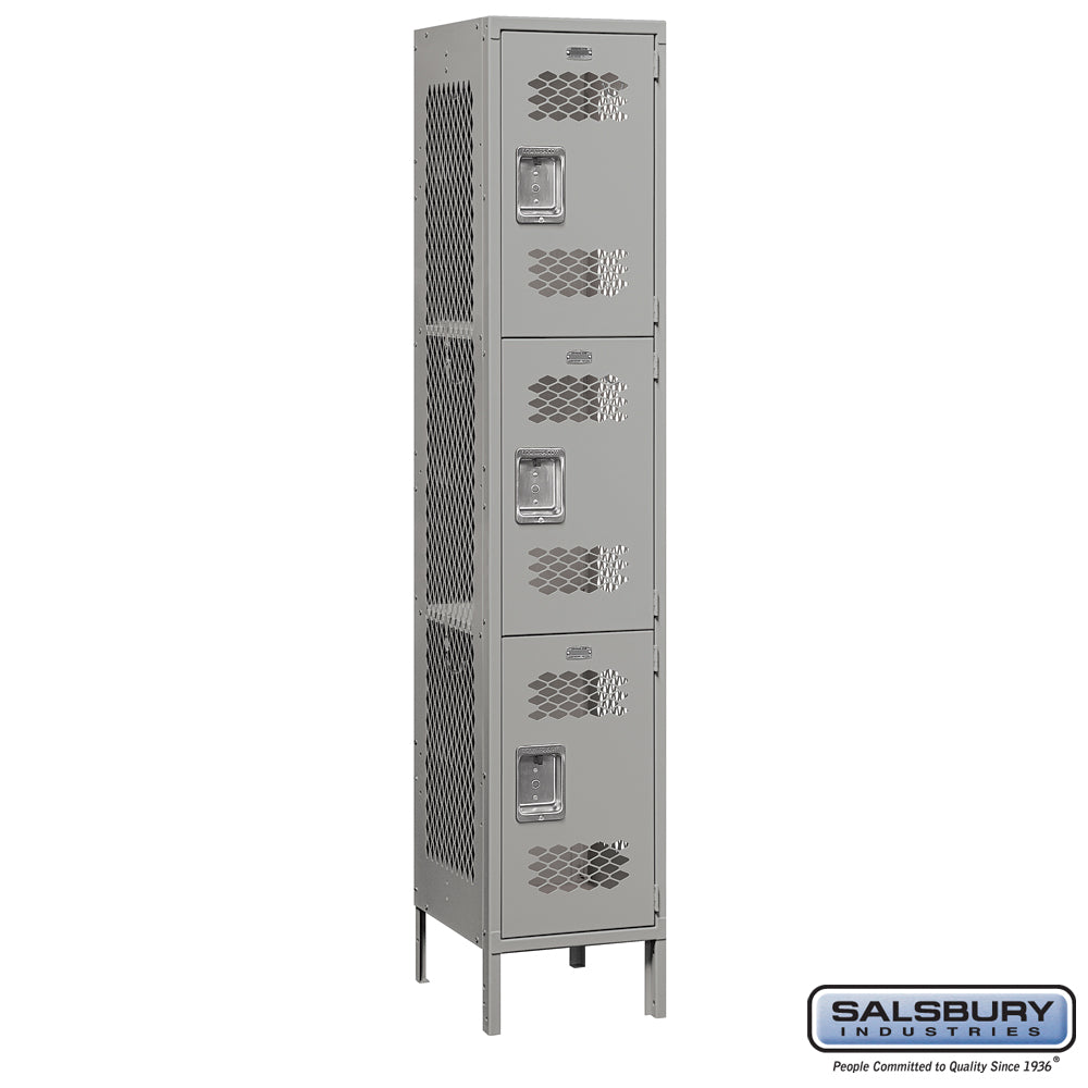15" Wide Triple Tier Vented Metal Locker - 1 Wide - 6 Feet High - 18 Inches Deep - Gray - Assembled