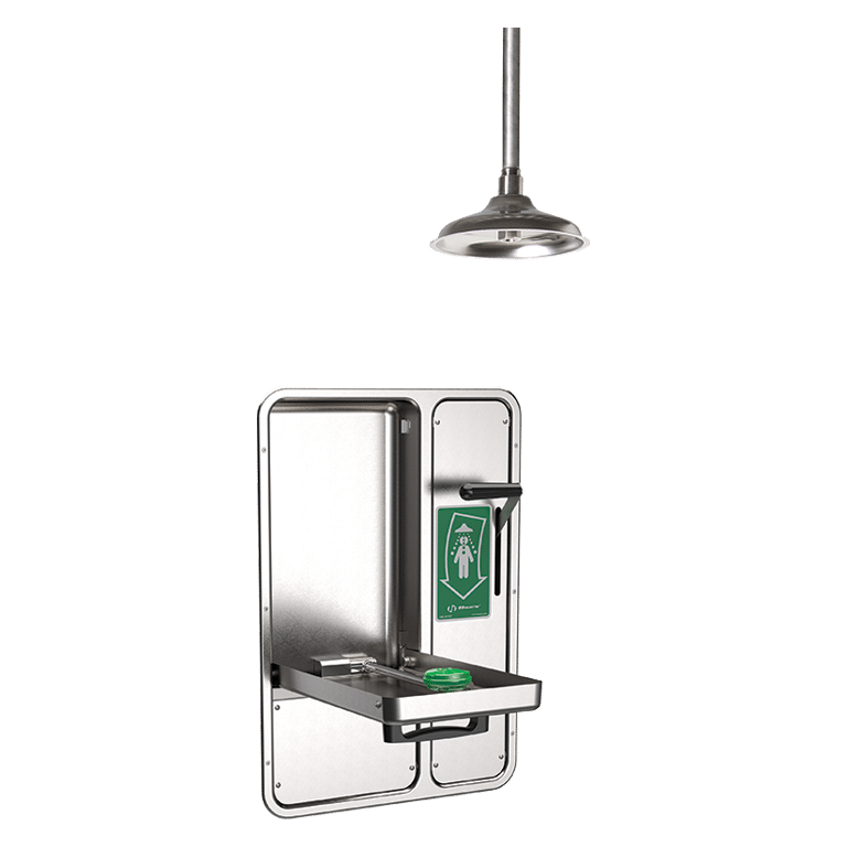 Barrier Free Ceiling-mounted Shower and Recessed Eye/Face Wash w/Drain Pan