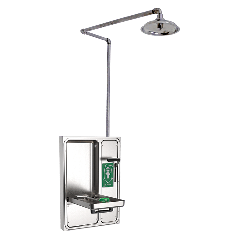 Barrier-Free Ceiling-Mounted Shower and Surface-Mounted Eye/Face Wash w/Drain Pan