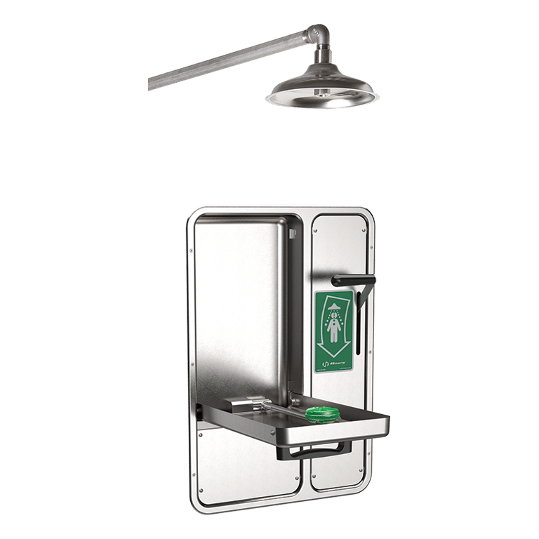 Barrier-Free Wall-Mounted Shower and Recessed Eye/Face Wash w/Drain Pan