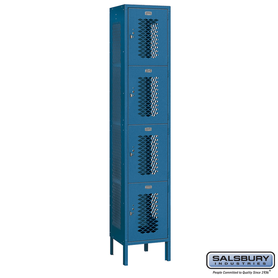 15" Wide Four Tier Vented Metal Locker - 1 Wide - 6 Feet High - 15 Inches Deep - Blue - Assembled