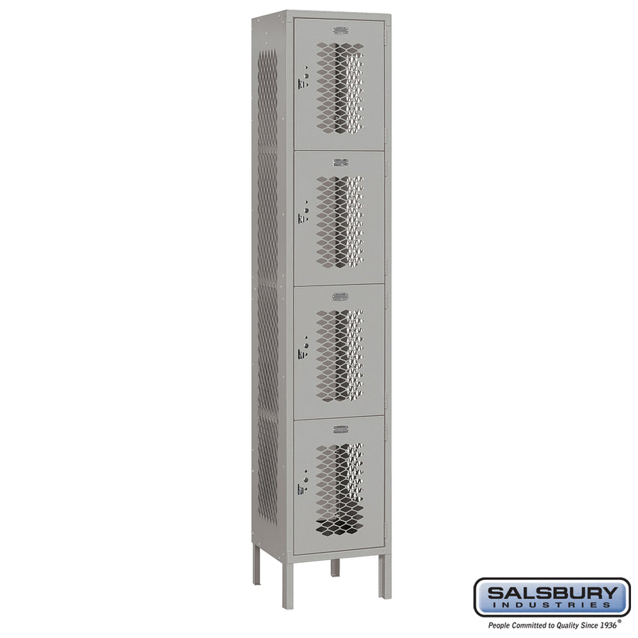 15" Wide Four Tier Vented Metal Locker - 1 Wide - 6 Feet High - 15 Inches Deep - Gray - Unassembled