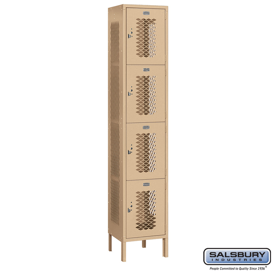 15" Wide Four Tier Vented Metal Locker - 1 Wide - 6 Feet High - 15 Inches Deep - Tan - Assembled