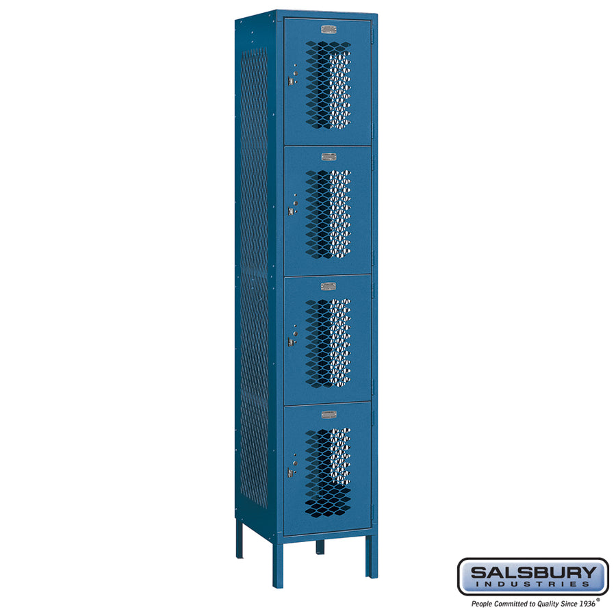 15" Wide Four Tier Vented Metal Locker - 1 Wide - 6 Feet High - 18 Inches Deep - Blue - Assembled