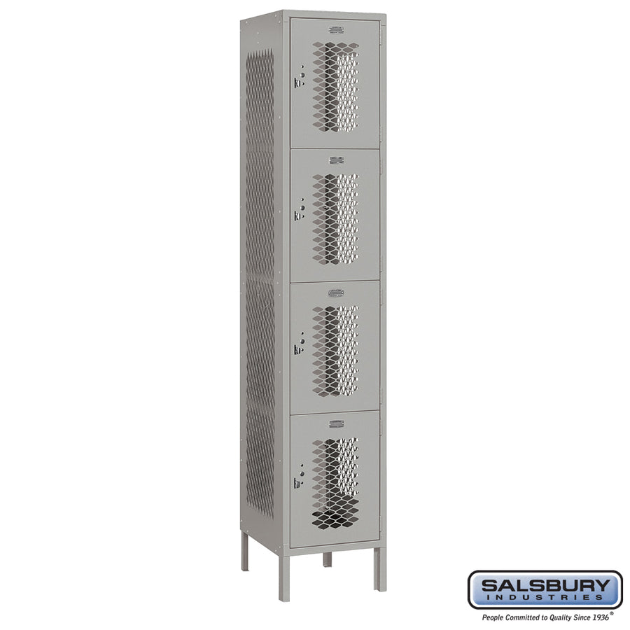 15" Wide Four Tier Vented Metal Locker - 1 Wide - 6 Feet High - 18 Inches Deep - Gray - Assembled