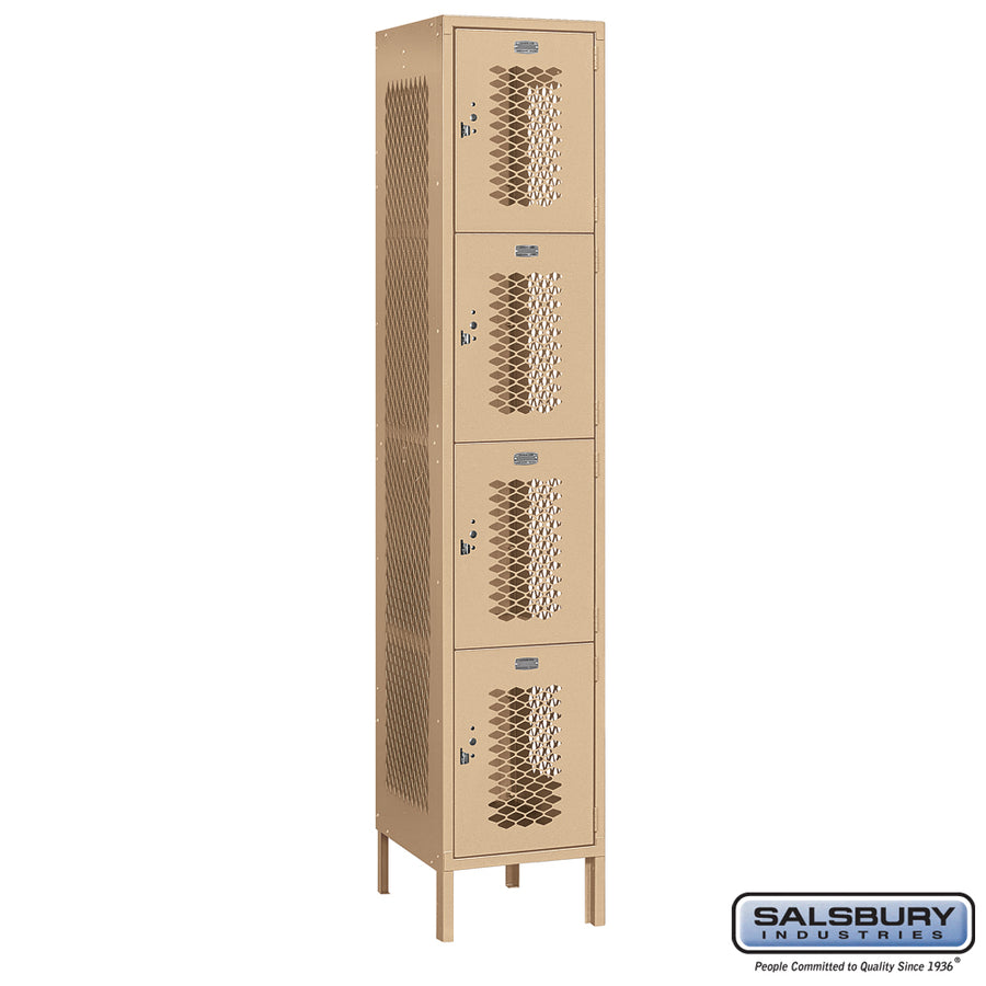 15" Wide Four Tier Vented Metal Locker - 1 Wide - 6 Feet High - 18 Inches Deep - Tan - Assembled