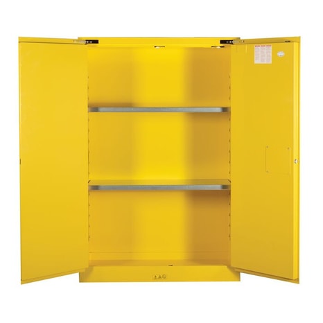 Justrite 45 Gallon, 2 Shelves, 2 Doors, Self-Close, Flammable Cabinet, Sure-Grip® EX, Yellow - 894520