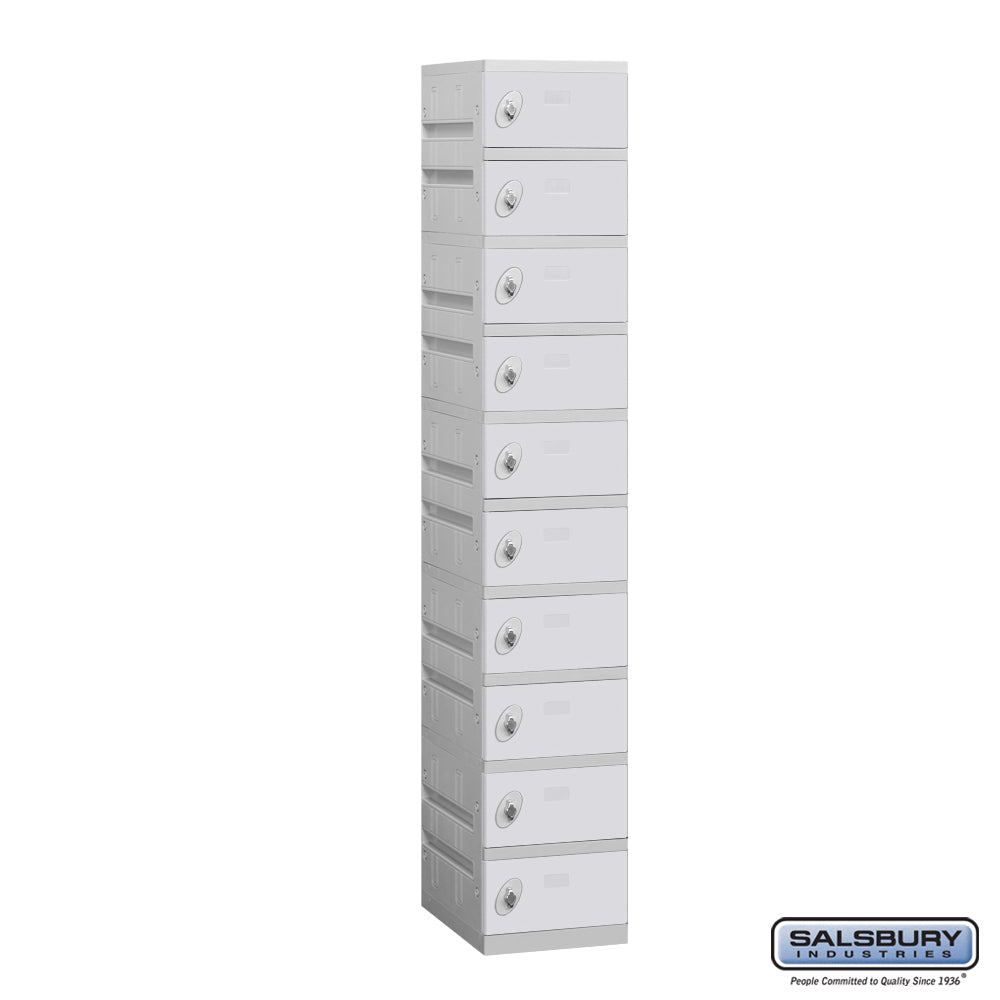 12" Wide Ten Tier Plastic Locker - 1 Wide - 6 Feet High - 18 Inches Deep - Gray - Unassembled