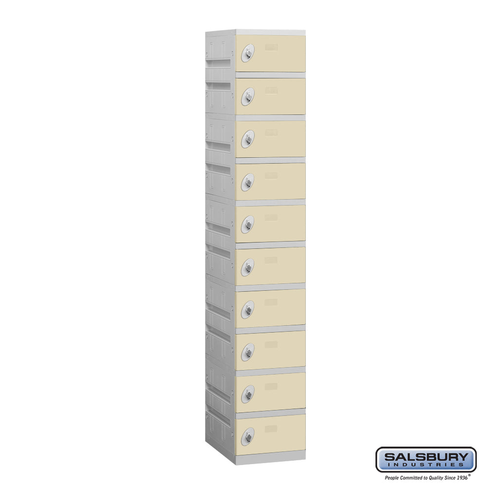12" Wide Ten Tier Plastic Locker - 1 Wide - 6 Feet High - 18 Inches Deep - Tan - Assembled