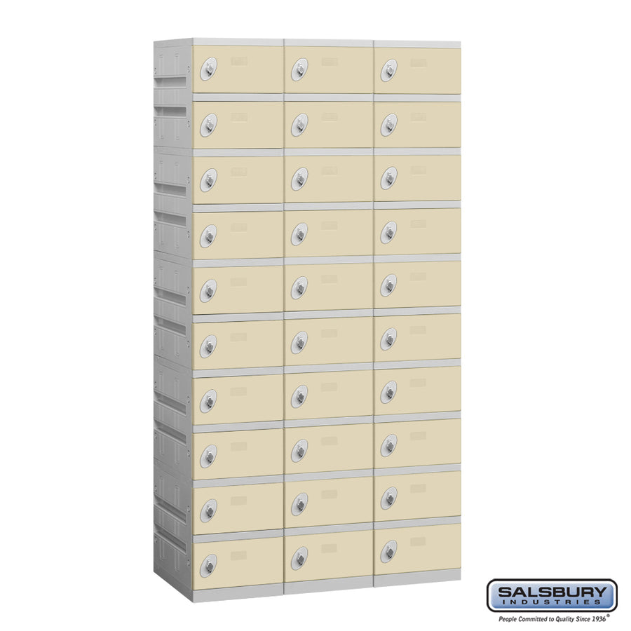 12" Wide Ten Tier Plastic Locker - 3 Wide - 6 Feet High - 18 Inches Deep - Tan - Unassembled