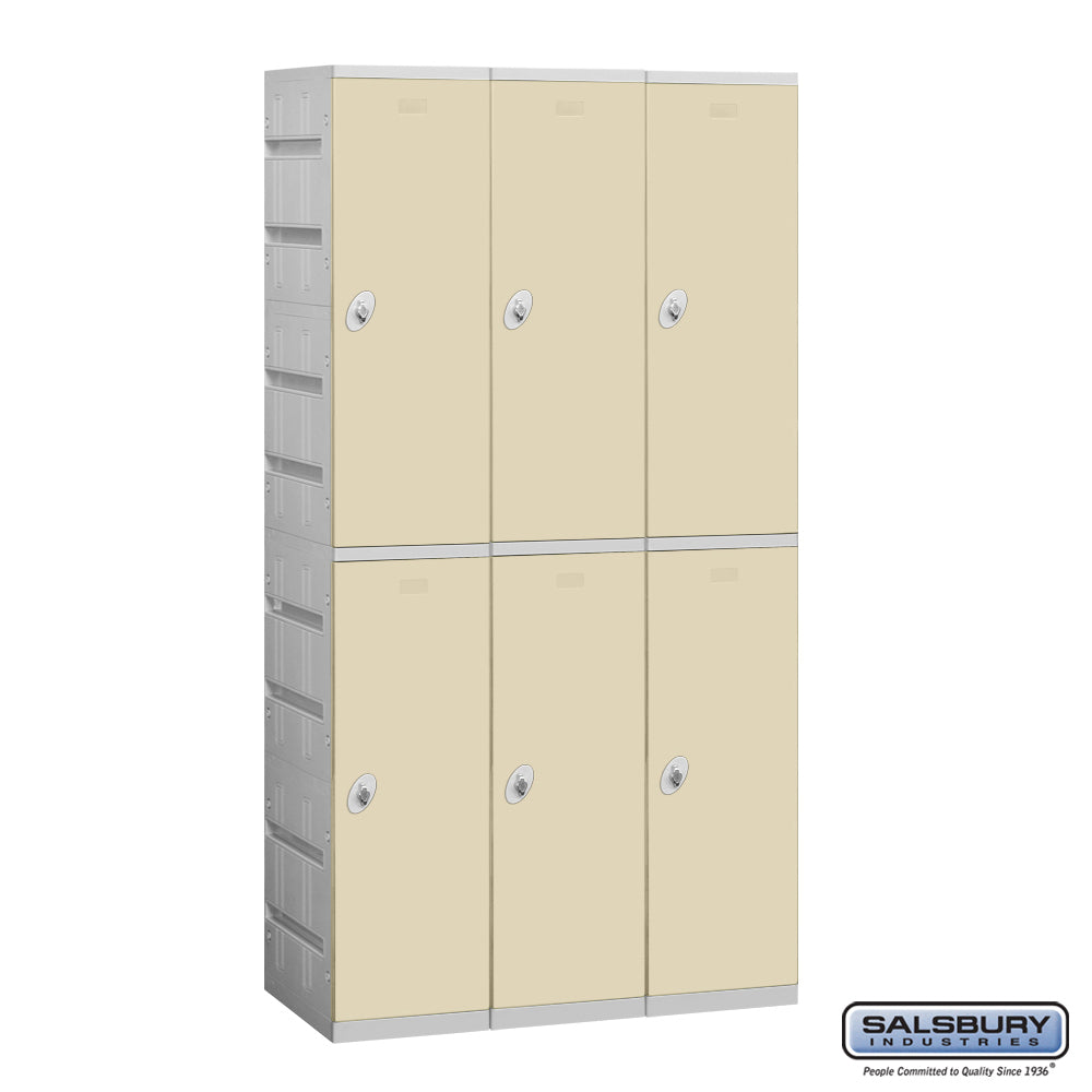 12" Wide Double Tier Plastic Locker - 3 Wide - 6 Feet High - 18 Inches Deep - Tan - Assembled